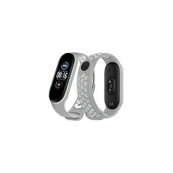 Mey İthalat®   Mi Band 4 Spor Delikli Kordon - Gri-Beyaz