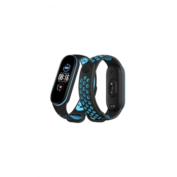 Mey İthalat®   Mi Band 4 Spor Delikli Kordon - Siyah-Mavi