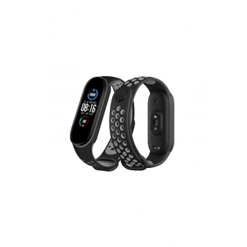 Mey İthalat®   Mi Band 6 Spor Delikli Kordon - Siyah-Gri