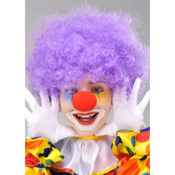 Mey İthalat® Mor Renk Kıvırcık Afro Bonus Peruk Takma Saç ve Kırmızı Burun Seti