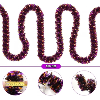 Mey İthalat® Mor Turuncu Renk 4 cm Genişlik Garland Çift Renk Sim Süs 180 cm
