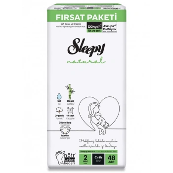 Mey İthalat®   Natural Bebek Bezi Fırsat Paketi 2 Beden 3-6 Kg 48 Adet