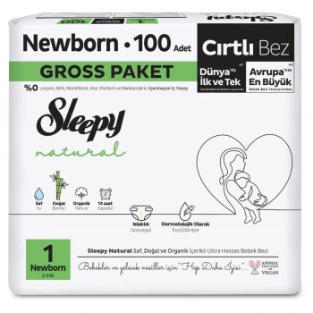 Mey İthalat®   Natural Bebek Bezi Gross Paket 1 Beden 2-5 Kg 100 Adet