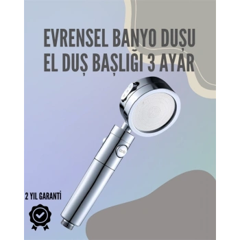 Mey İthalat® Paslanmaz Çelik Çok Fonksiyonlu El Duş Başlığı – 3 Modlu Püskürtme Seçeneği