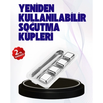 Mey İthalat® Paslanmaz Çelikten Üretilmiş Metal Buz Küpü Seti ve Buz Klipsi