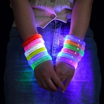 Mey İthalat® Pembe Led Işıklı Baskı Yapılabilen Pilli Bileklik Bilezik 1,5 cm Genişlik