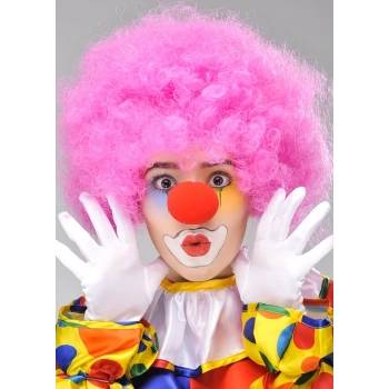 Mey İthalat® Pembe Renk Kıvırcık Afro Bonus Peruk Takma Saç ve Kırmızı Burun Seti