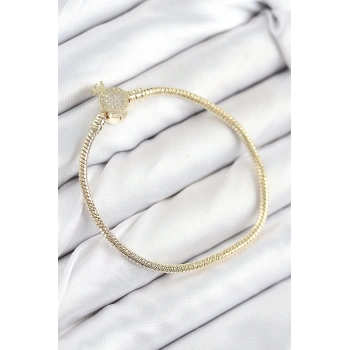 Mey İthalat® Pirinç Charm Zirkon Taşlı Taç Model Gold Renk Kadın Bileklik