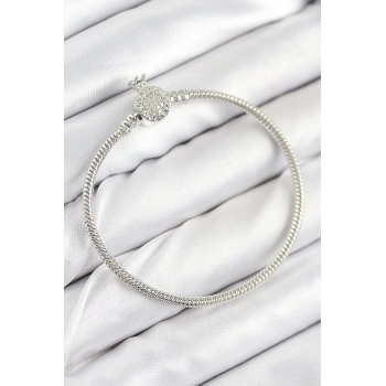 Mey İthalat® Pirinç Charm Zirkon Taşlı Taç Model Gümüş Renk Kadın Bileklik