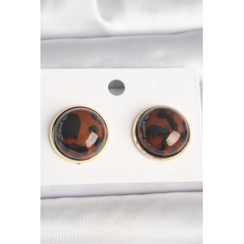 Mey İthalat® Pirinç Gold Renk 3D Daire Leopar Model Kadın Küpe
