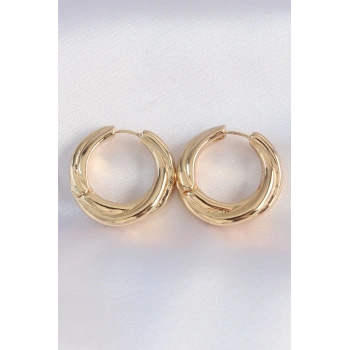 Mey İthalat® Pirinç Gold Renk Asimetrik Kıvrım Küpe