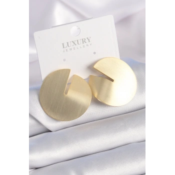 Mey İthalat® Pirinç Gold Renk Daire Plaka Model Kadın Küpe