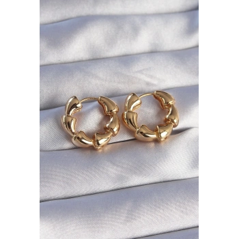 Mey İthalat® Pirinç Gold Renk Damla Kıvrım Tasarımlı Halka Küpe