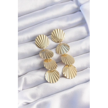 Mey İthalat® Pirinç Gold Renk Deniz Kabuğu Model Sallantılı Küpe