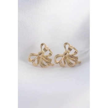 Mey İthalat® Pirinç Gold Renk Fiyonk Küpe