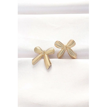 Mey İthalat® Pirinç Gold Renk Fiyonk Küpe