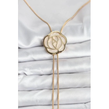 Mey İthalat® Pirinç Gold Renk Gül Model Asansörlü Kadın Kolye