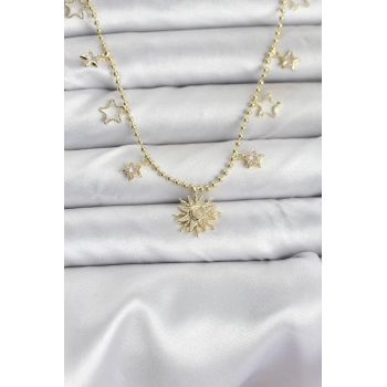 Mey İthalat® Pirinç Gold Renk Güneş Model Kadın Kolye