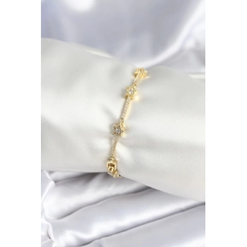 Mey İthalat® Pirinç Gold Renk Halley Yıldız Model Kadın Bileklik