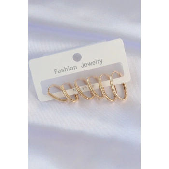 Mey İthalat® Pirinç Gold Renk İnce Oval Küpe Seti