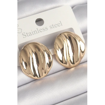 Mey İthalat® Pirinç Gold Renk İşlemeli Daire Plaka Model Kadın Küpe