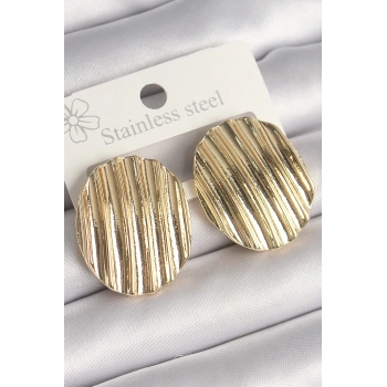 Mey İthalat® Pirinç Gold Renk İşlemeli Daire Plaka Model Kadın Küpe