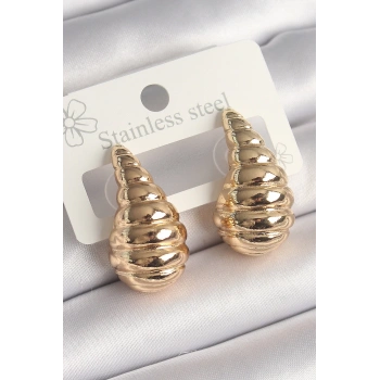 Mey İthalat® Pirinç Gold Renk İşlemeli Damla Model Kadın Küpe