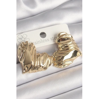 Mey İthalat® Pirinç Gold Renk İşlemeli Kalp Model Kadın Küpe