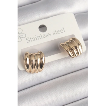 Mey İthalat® Pirinç Gold Renk İşlemeli Yarım Halka Model Kadın Küpe