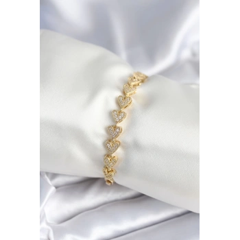 Mey İthalat® Pirinç Gold Renk Kalp Model Kadın Bileklik