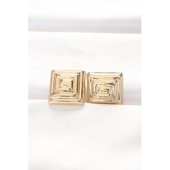 Mey İthalat® Pirinç Gold Renk Kare Form Küpe