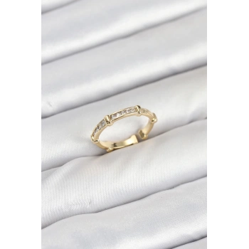 Mey İthalat® Pirinç Gold Renk Kemik Model Zirkon Taşlı Kadın Yüzük