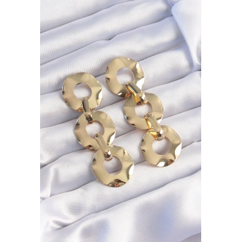 Mey İthalat® Pirinç Gold Renk Oval Ayna Model Sallantılı Küpe