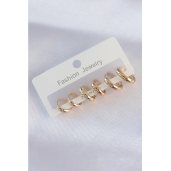 Mey İthalat® Pirinç Gold Renk Oval Bombeli Küpe Seti