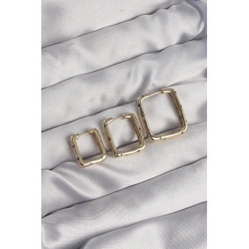 Mey İthalat® Pirinç Gold Renk Renkli Zirkon Taşlı Kare Model Küpe Seti