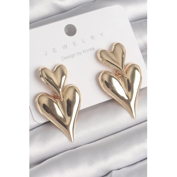 Mey İthalat® Pirinç Gold Renk Sallantı Kalp Model Kadın Küpe