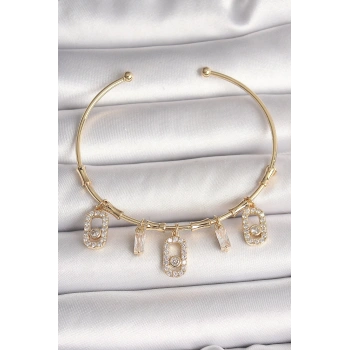 Mey İthalat® Pirinç Gold Renk Sallantı Zirkon Taşlı Messika Figür Charm Kadın Bileklik