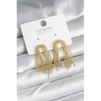 Mey İthalat® Pirinç Gold Renk Sallantılı Kadın Küpe