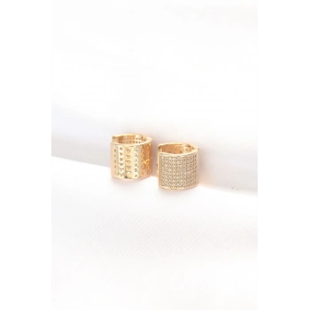 Mey İthalat® Pirinç Gold Renk Taşlı Minimal Küpe