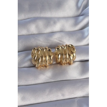 Mey İthalat® Pirinç Gold Renk Tırtıklı Bombe Model Küpe