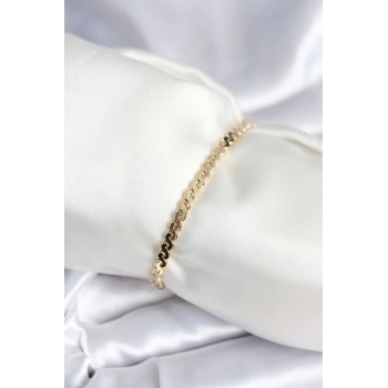 Mey İthalat® Pirinç Gold Renk Yassı Zincir Model Kadın Bileklik