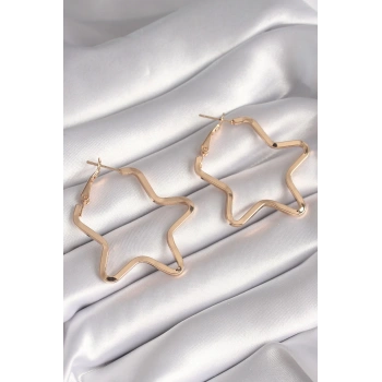 Mey İthalat® Pirinç Gold Renk Yıldız Model Kadın Küpe