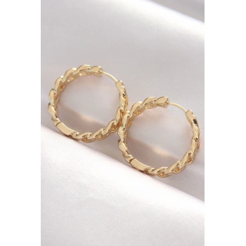Mey İthalat® Pirinç Gold Renk Zincir Model Halka Küpe
