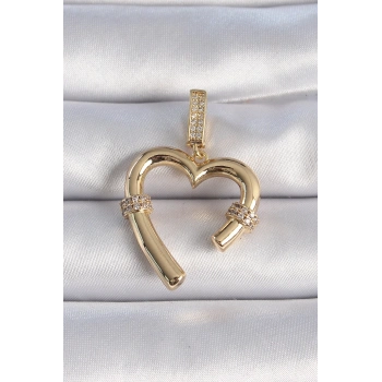 Mey İthalat® Pirinç Gold Renk Zirkon Taş Detaylı Kalp Figür Ajda Charm