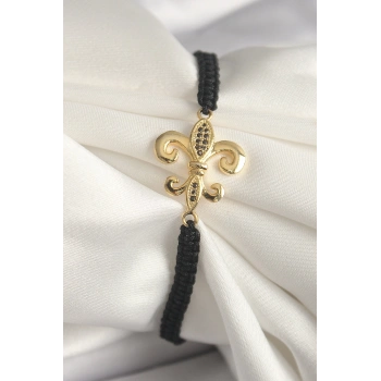 Mey İthalat® Pirinç Gold Renk Zirkon Taş İşlemeli Zambak Figür Asansörlü Makrome Model Kadın Bileklik