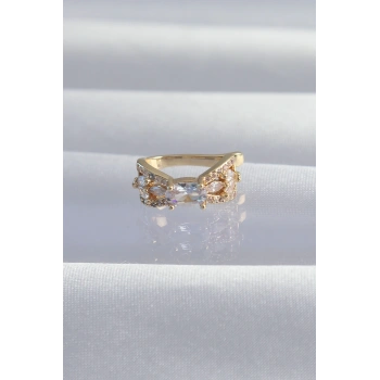 Mey İthalat® Pirinç Gold Renk Zirkon Taş Kaplama Earcuff Küpe