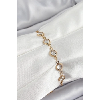 Mey İthalat® Pirinç Gold Renk Zirkon Taşlı Kadın Bileklik
