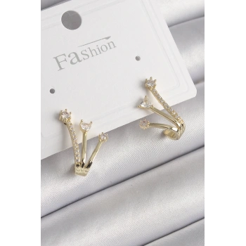 Mey İthalat® Pirinç Gold Renk Zirkon Taşlı Kadın Küpe