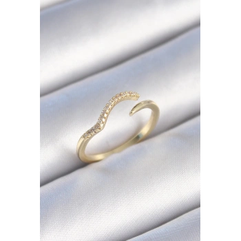 Mey İthalat® Pirinç Gold Renk Zirkon Taşlı Kadın Yüzük
