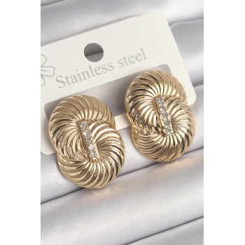 Mey İthalat® Pirinç Gold Renk Zirkon Taşlı Sarmal Model Kadın Küpe